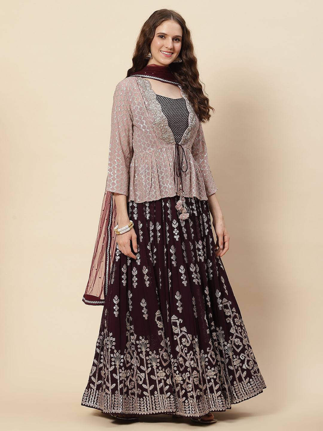 Gota Embroidered Georgette Choli Jacket With Lehenga &amp; Net Dupatta