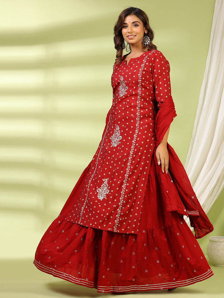 Printed Cotton Choli With Lehenga &amp; Net Dupatta