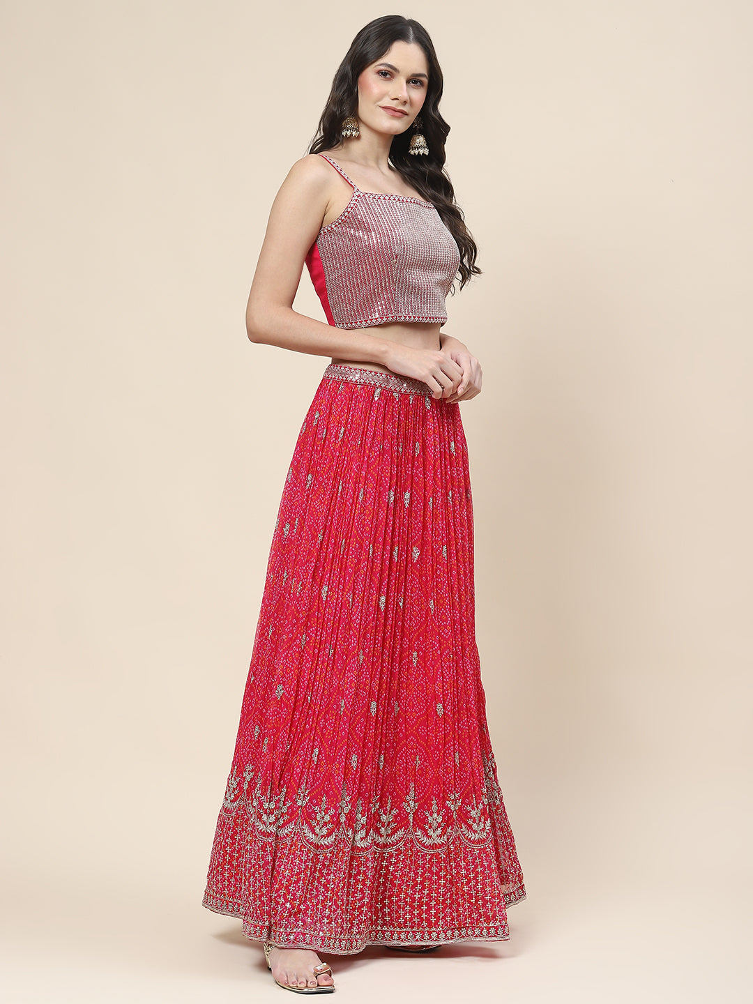 Bandhani Print Georgette Choli With Jacket, Choli &amp; Dupatta