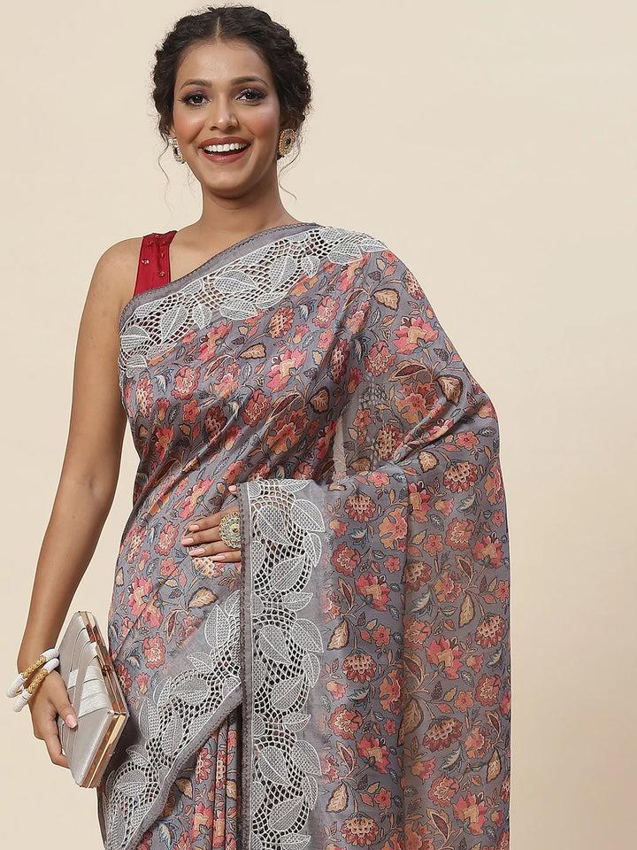 Digital Floral Printed Handloom Saree