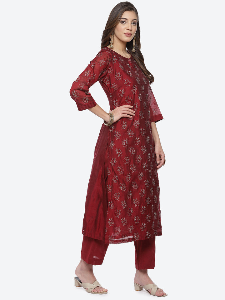 Booti Cotton Stitched Salwar Kameez With Chanderi Dupatta