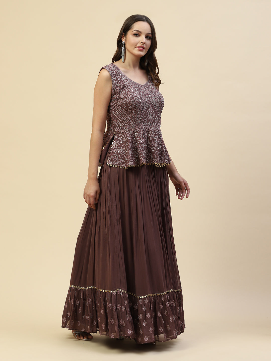 Resham Mirror Jaal Choli With Lehenga &amp; Net Dupatta