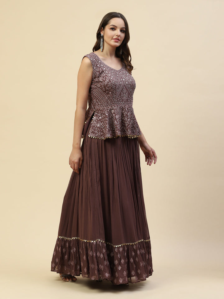 Resham Mirror Jaal Choli With Lehenga &amp; Net Dupatta