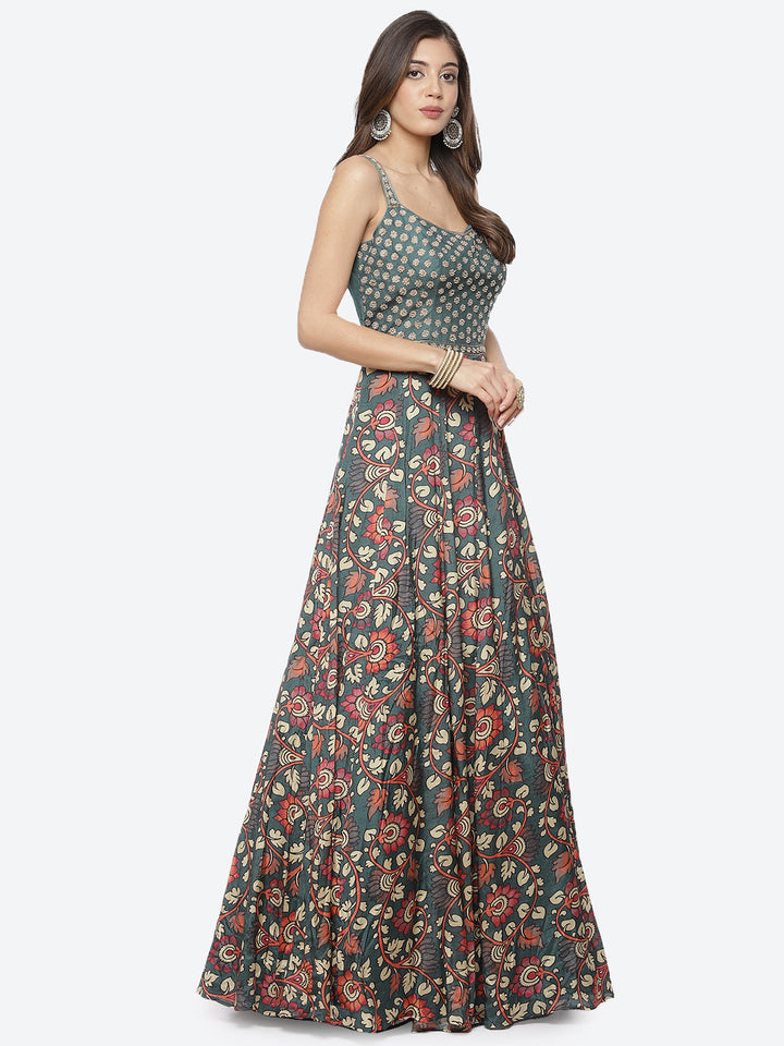 Floral Printed Satin Dress
