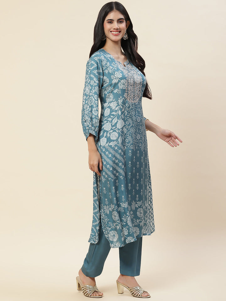 Floral Printed Muslin Kurta With Pants