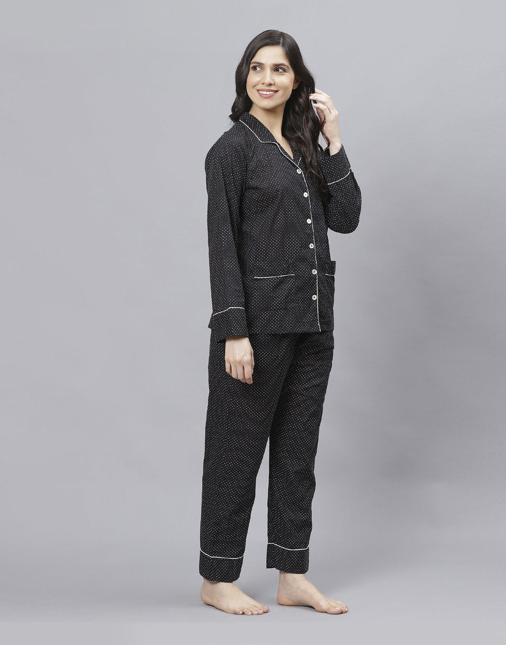 Black Cotton Printed Comfort Wear