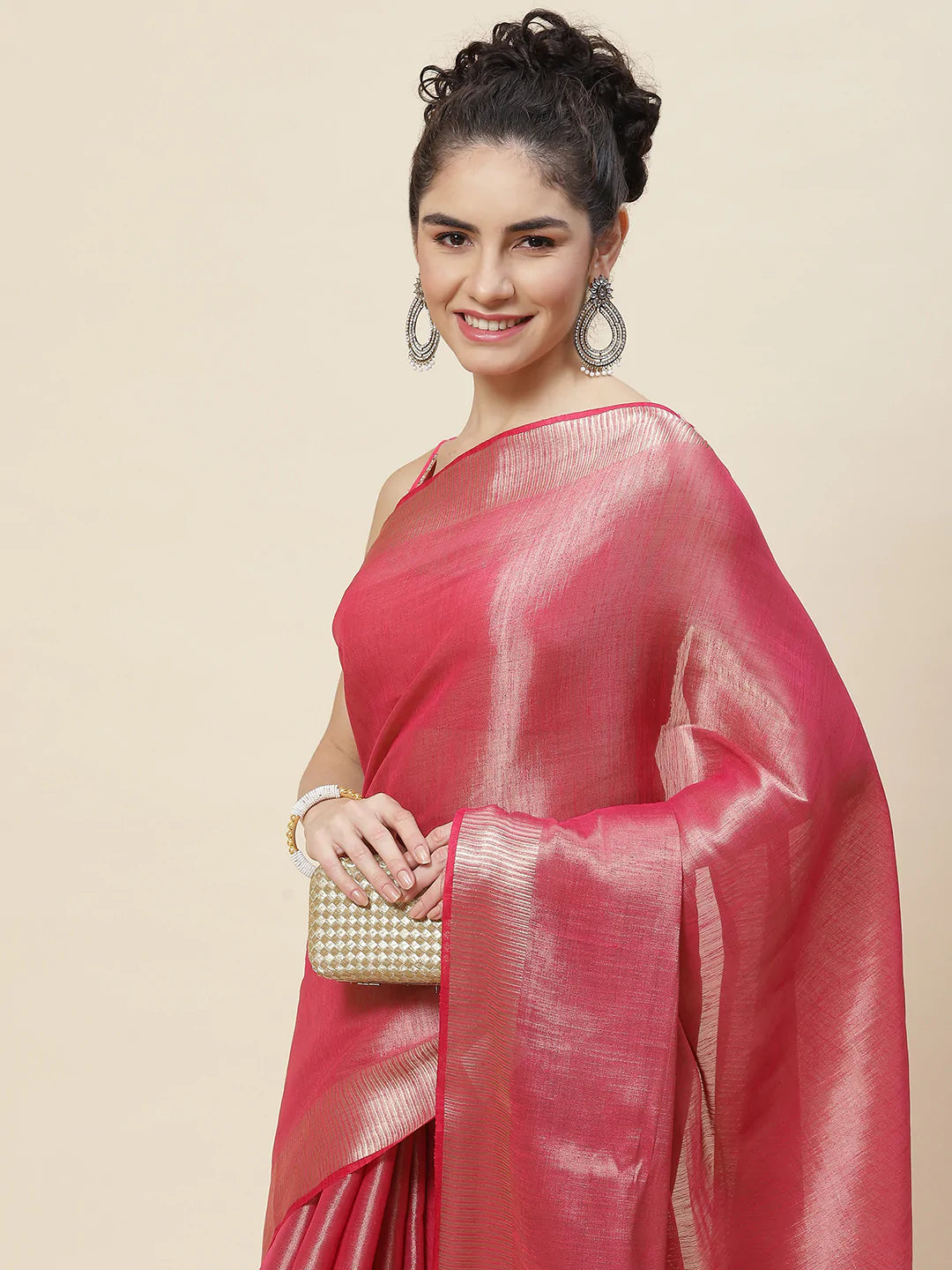Plain Zari Border  Handloom Woven Saree