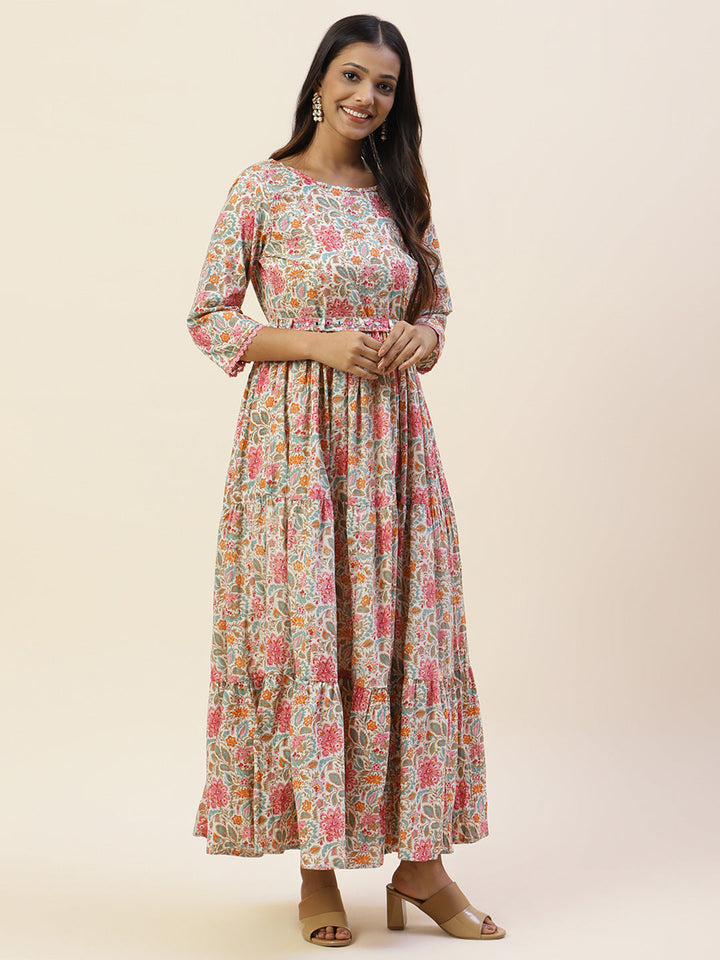 Printed &amp; Yoke Embroidered Cotton Kurta