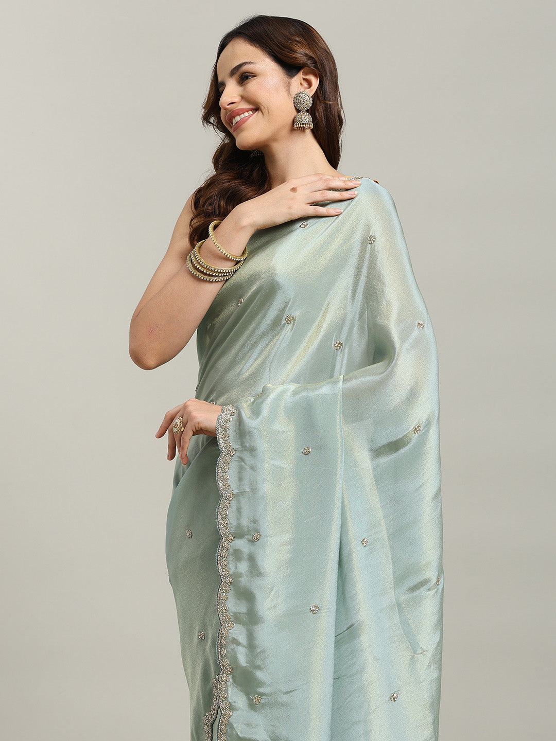 Stone Embroidery Tissue Saree