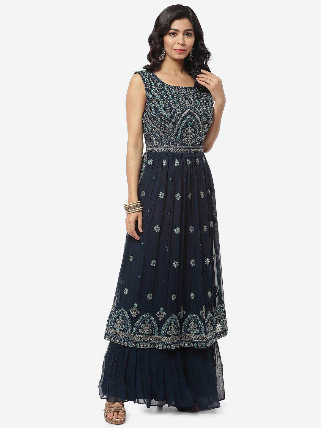 Resham Mirror Booti Georgette Stitched Salwar Kameez With Net Dupatta