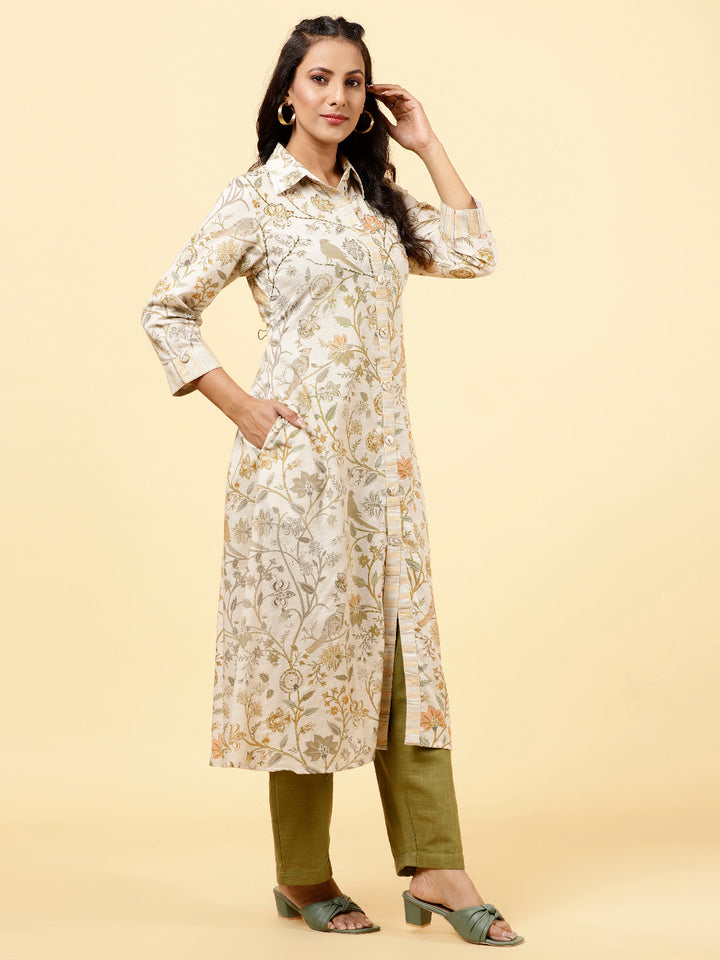 Printed Cotton Kurta With Pants