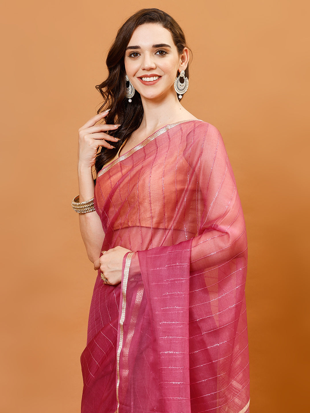 Plain Zari Border Organza Saree