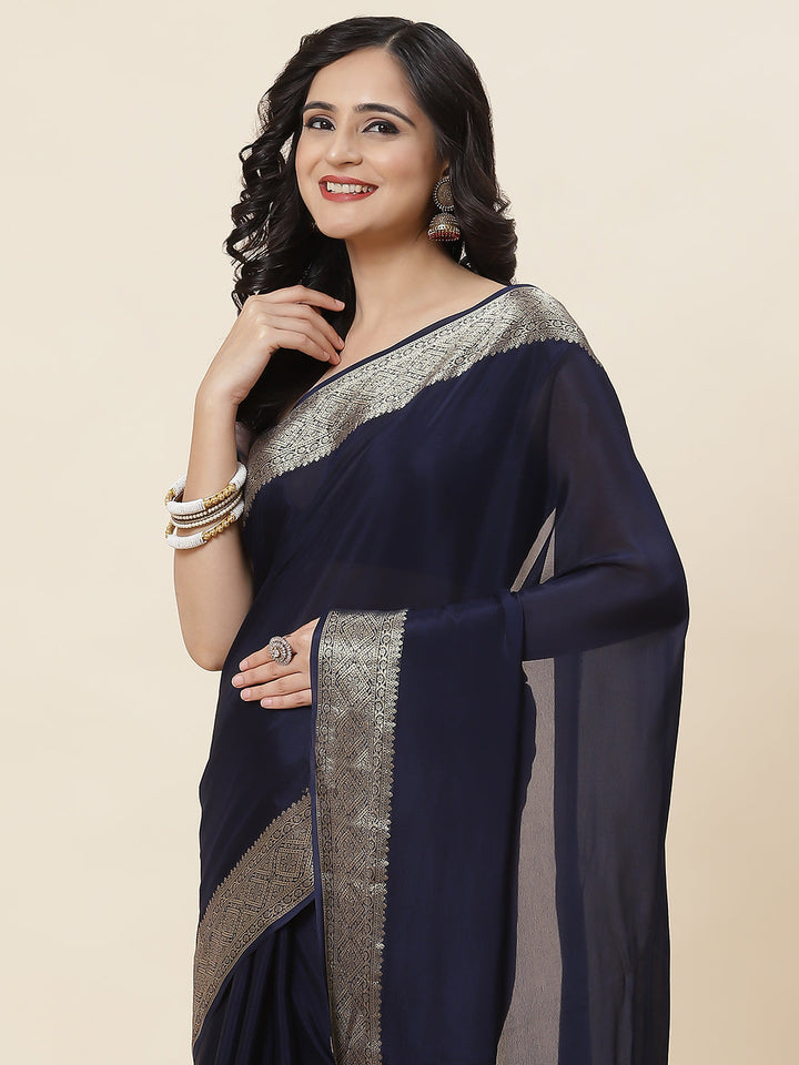 Zari Border Plain Crepe Saree