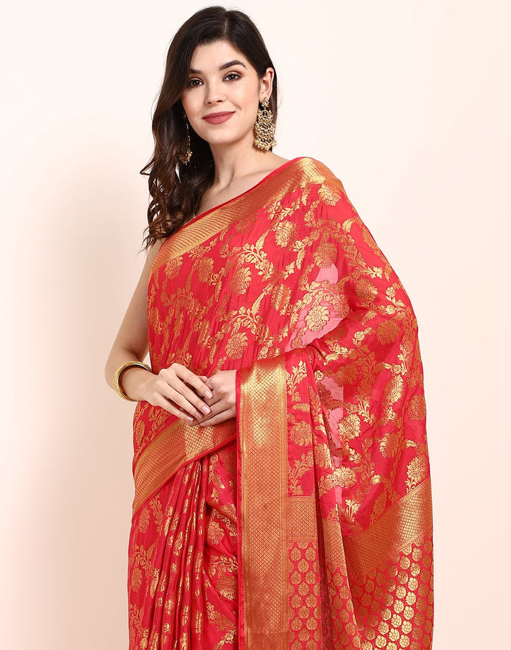 Hot Pink Art Crepe Saree