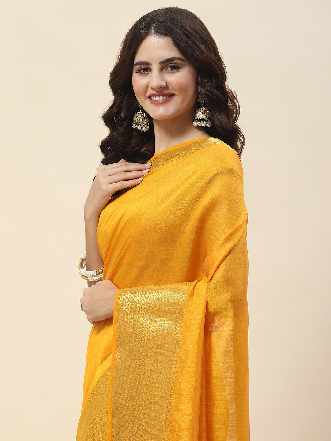 Plain Zari Border Woven Handloom Saree