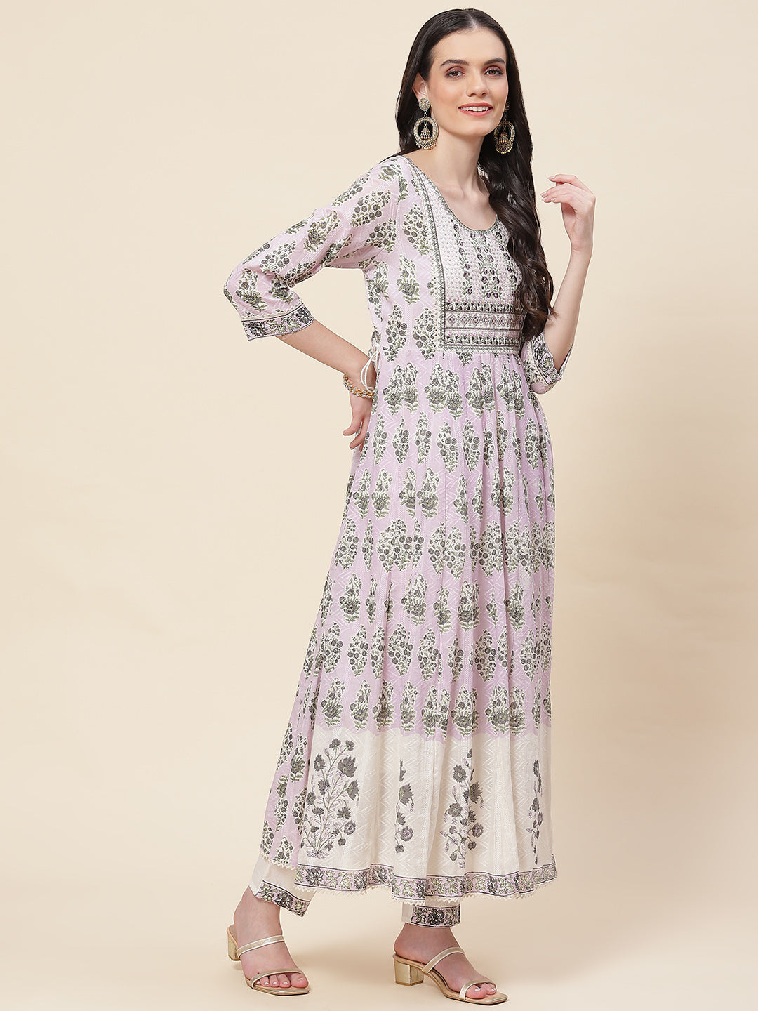 Floral Printed Cotton Kurta With Pants &amp; Dupatta