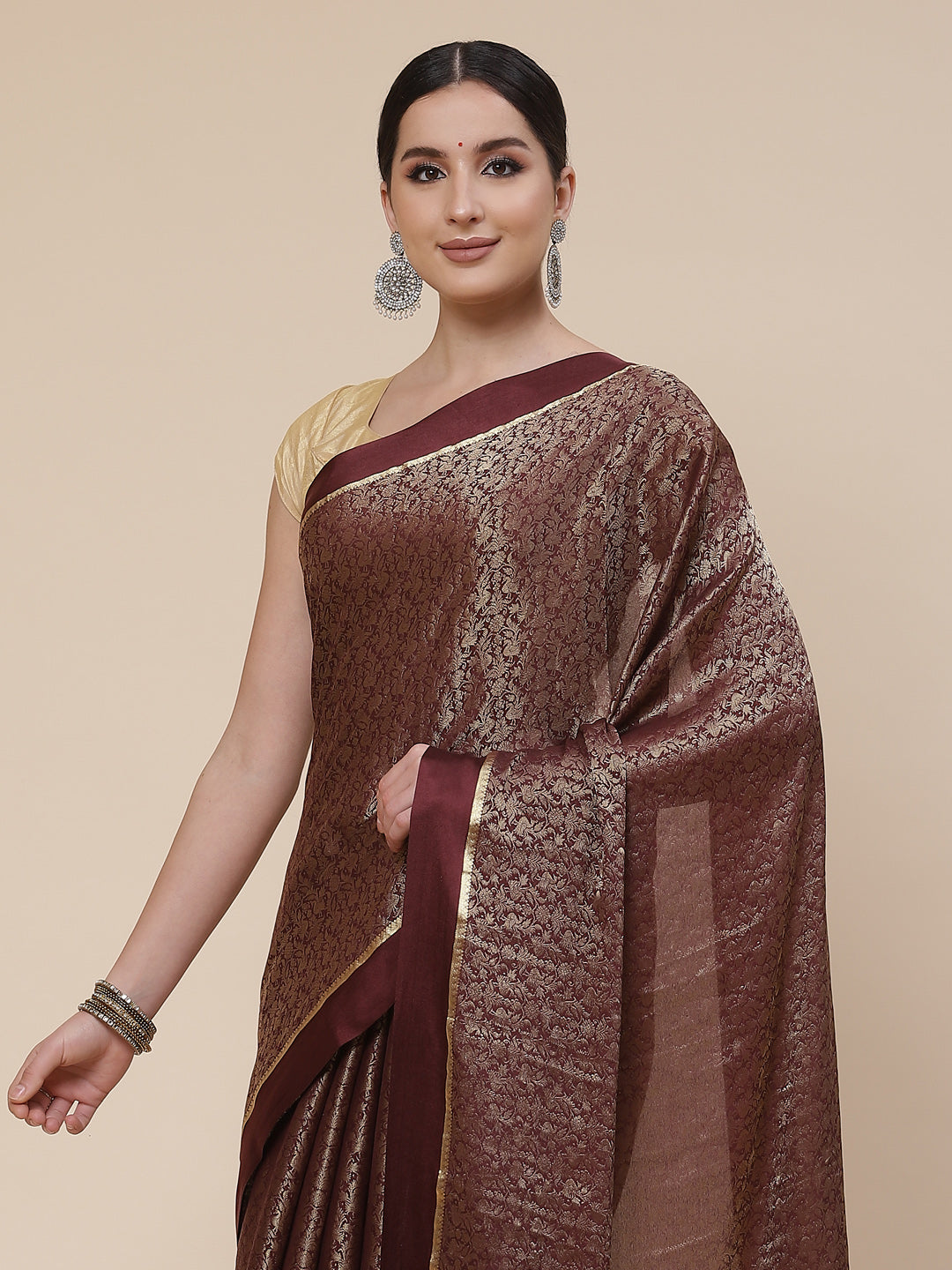 Light Brocade Georgette Plain Saree