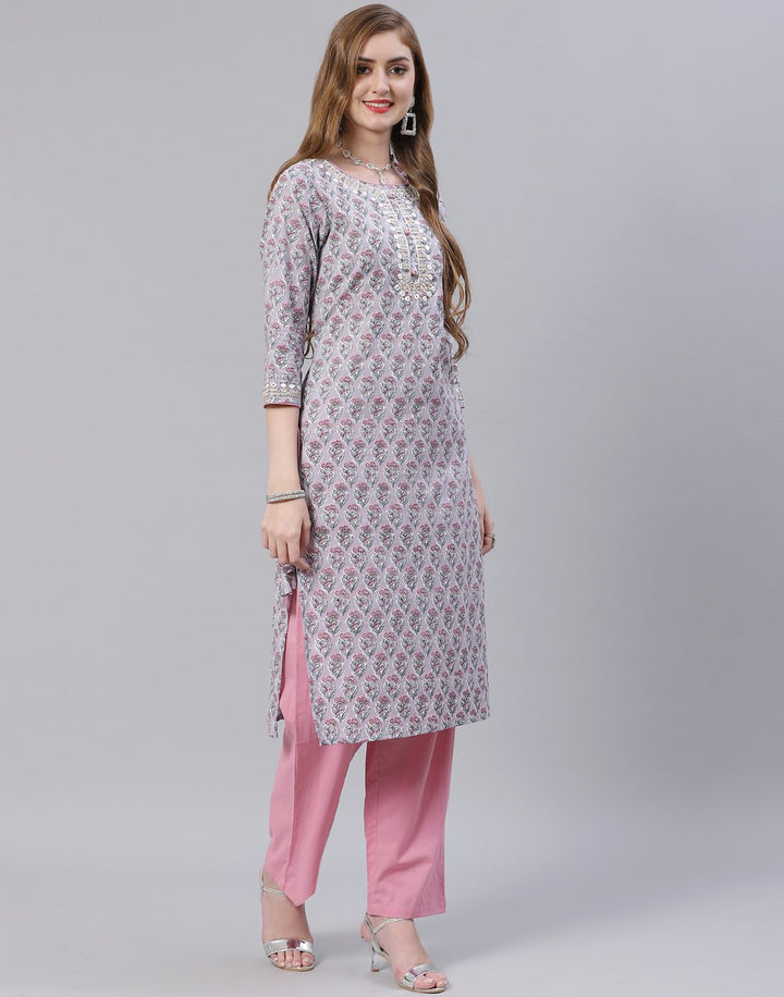 Grey Cotton Salwar Kameez Stitched Suit