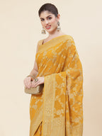 Floral Zari Jaal Georgette Plain Saree