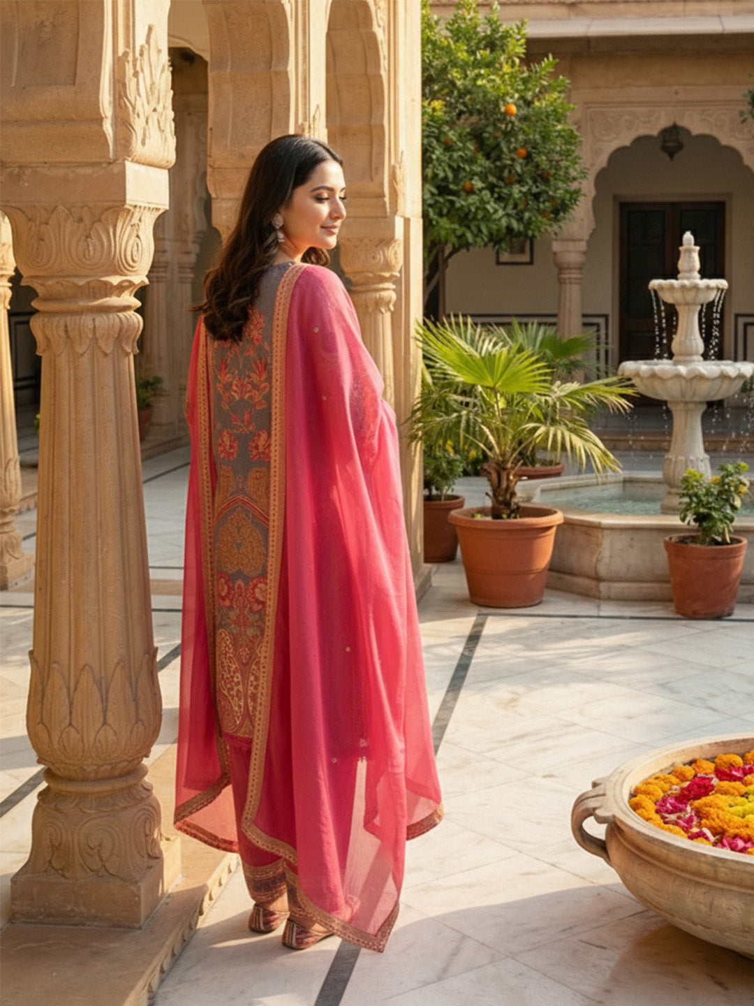 Pink Muslin Digital Printed Straight Suit Set