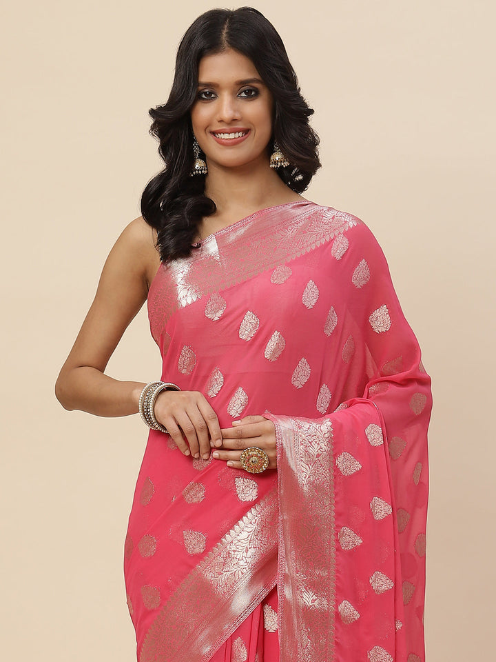 Zari Booti Chiffon Plain Saree