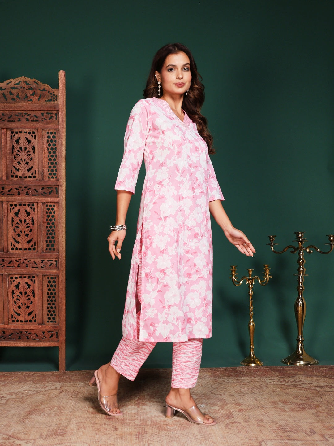 Printed Cotton Blend Kurta With Pant &amp; Dupatta