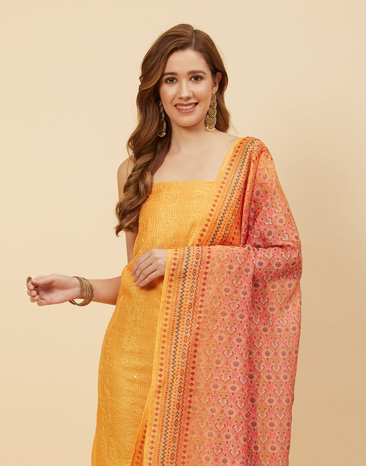 Embroidered Chanderi Suit Piece With Printed Chanderi Dupatta