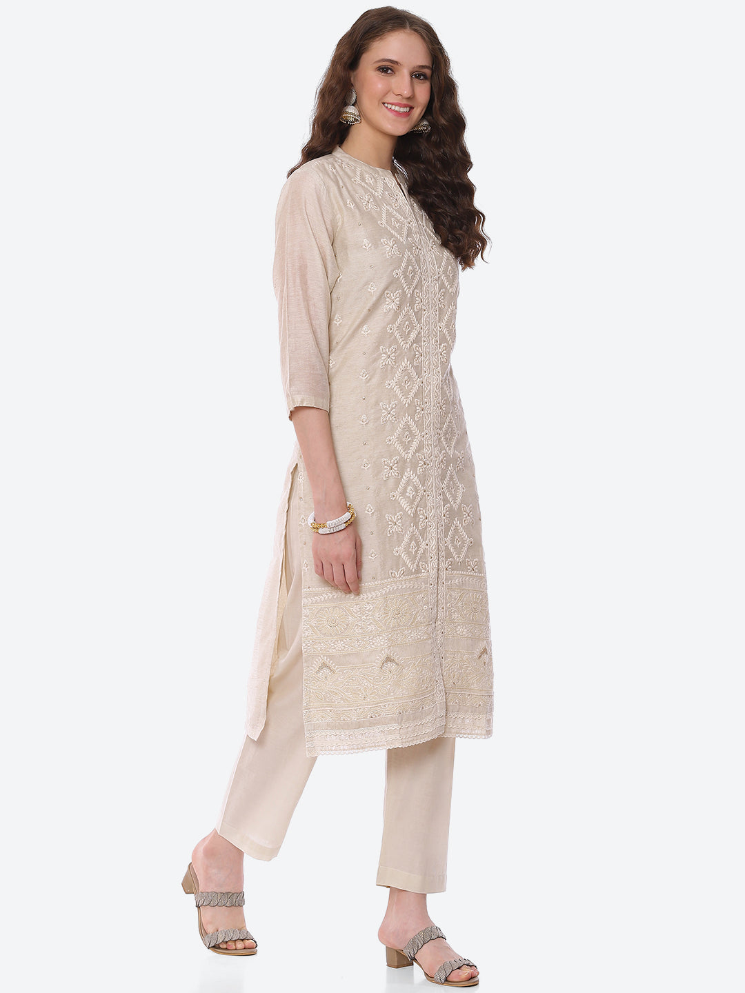 Embroidered Chanderi Kurta With Pant