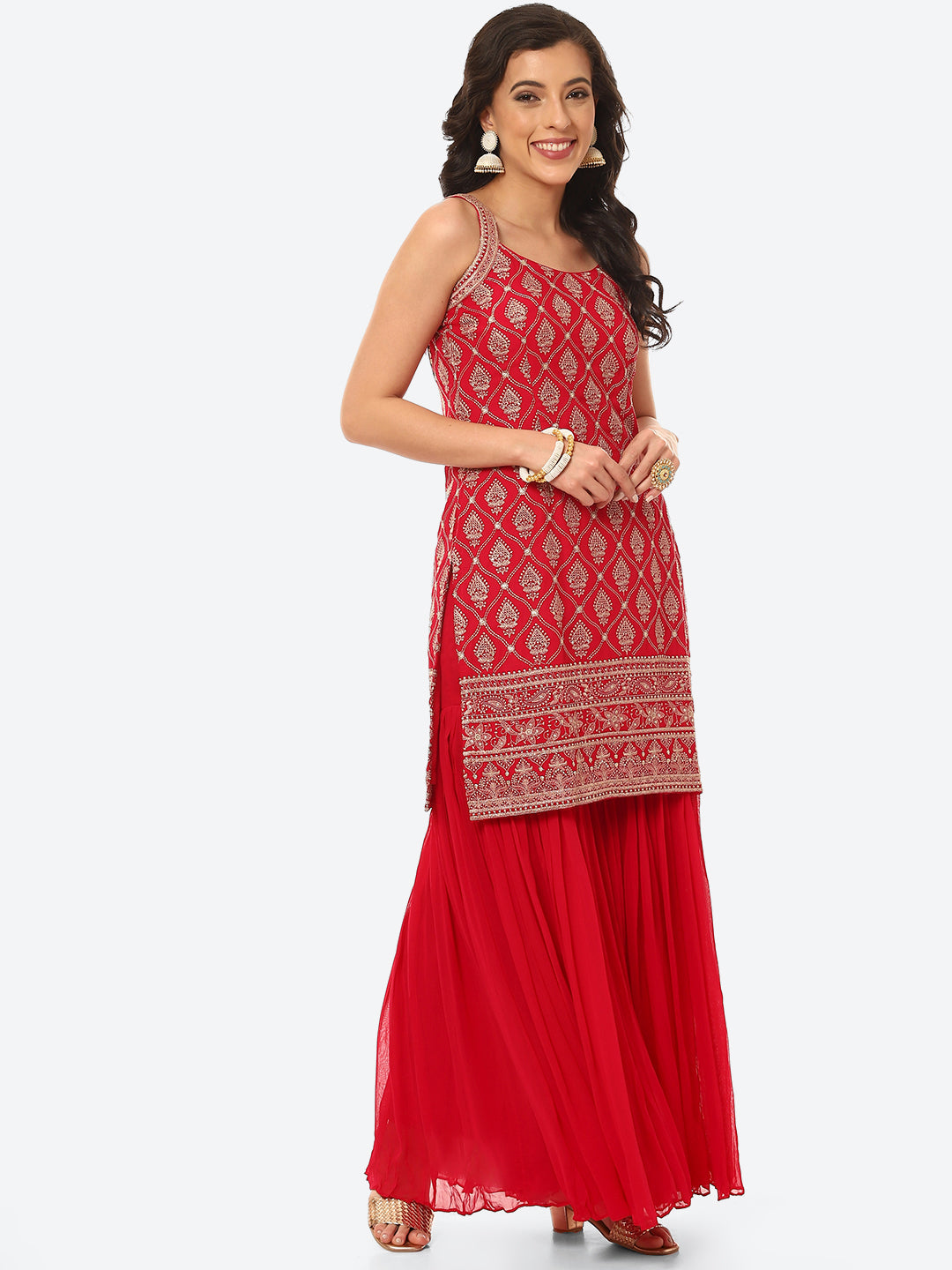 Resham Jaal  Georgette Kurti With Garara With Net Dupatta