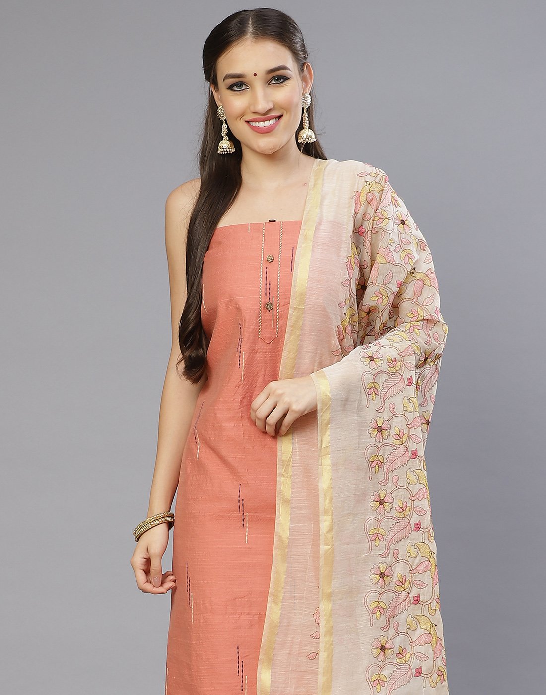 Chanderi Embroidered Suit Piece with fancy dupatta