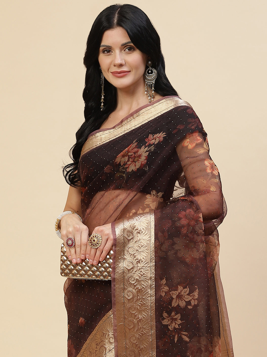 Digital Floral Stone Satin Printed Saree