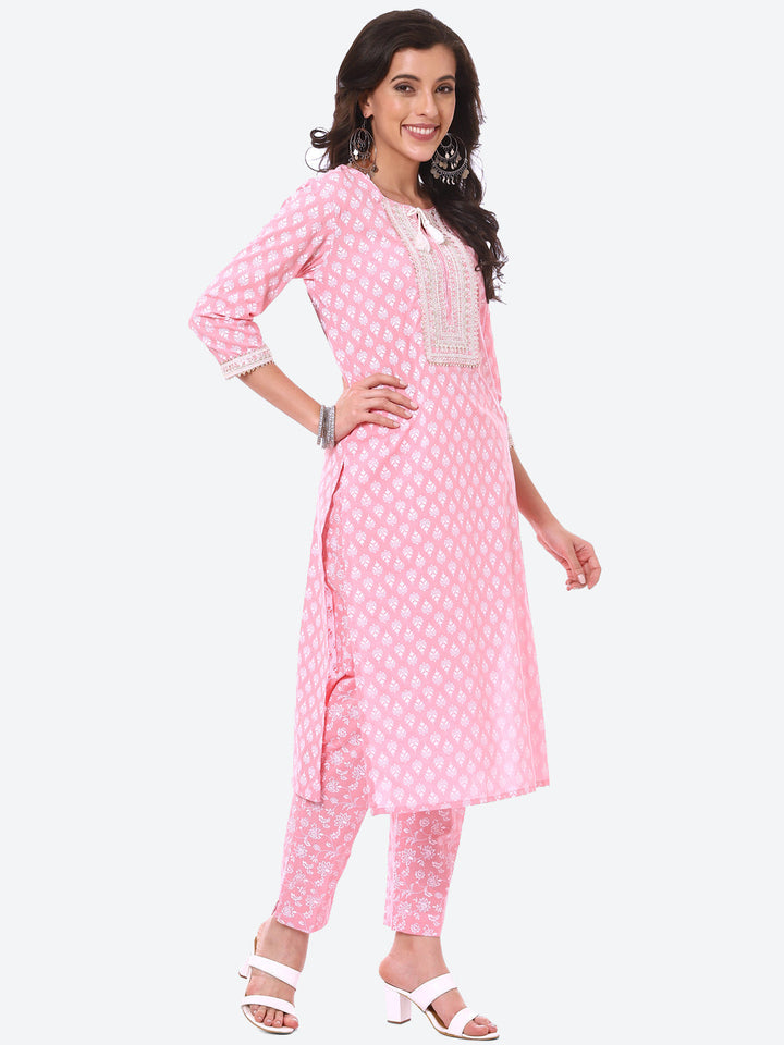Sequin Work Printed Cotton Kurta With Pant