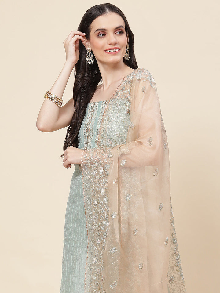 Neck Embroidered Chanderi Unstitched Suit Piece With Dupatta