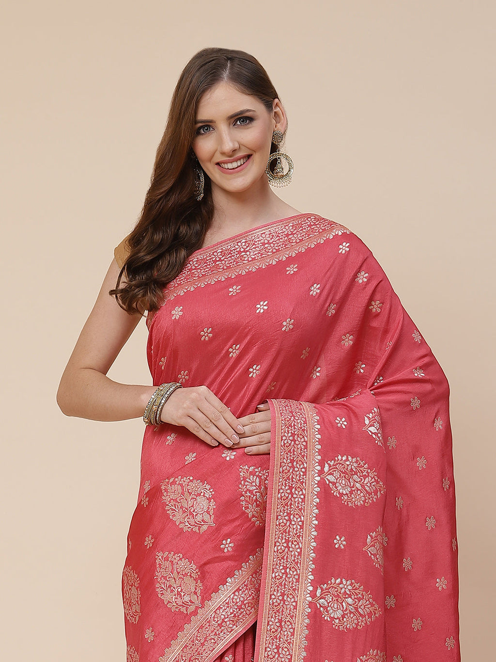 Zari Border Booti Banarasi Woven Saree