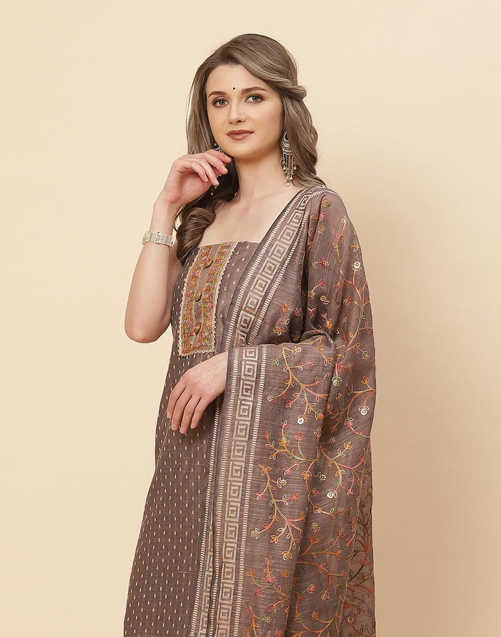 Embroidered Chanderi Suit Piece With Dupatta