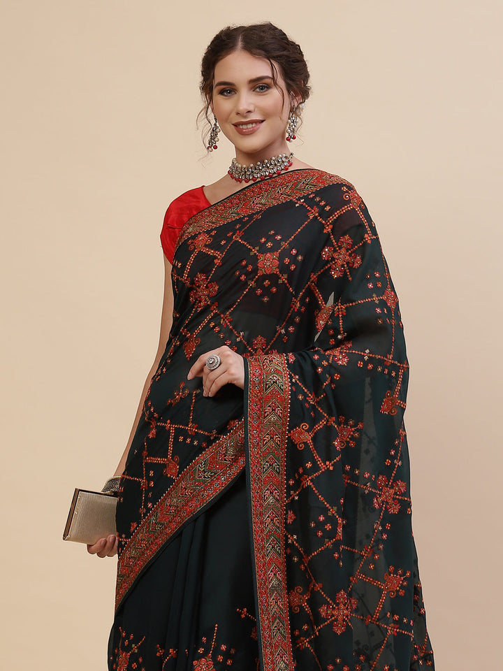 Resham Border Art Georgette Embroidered Saree