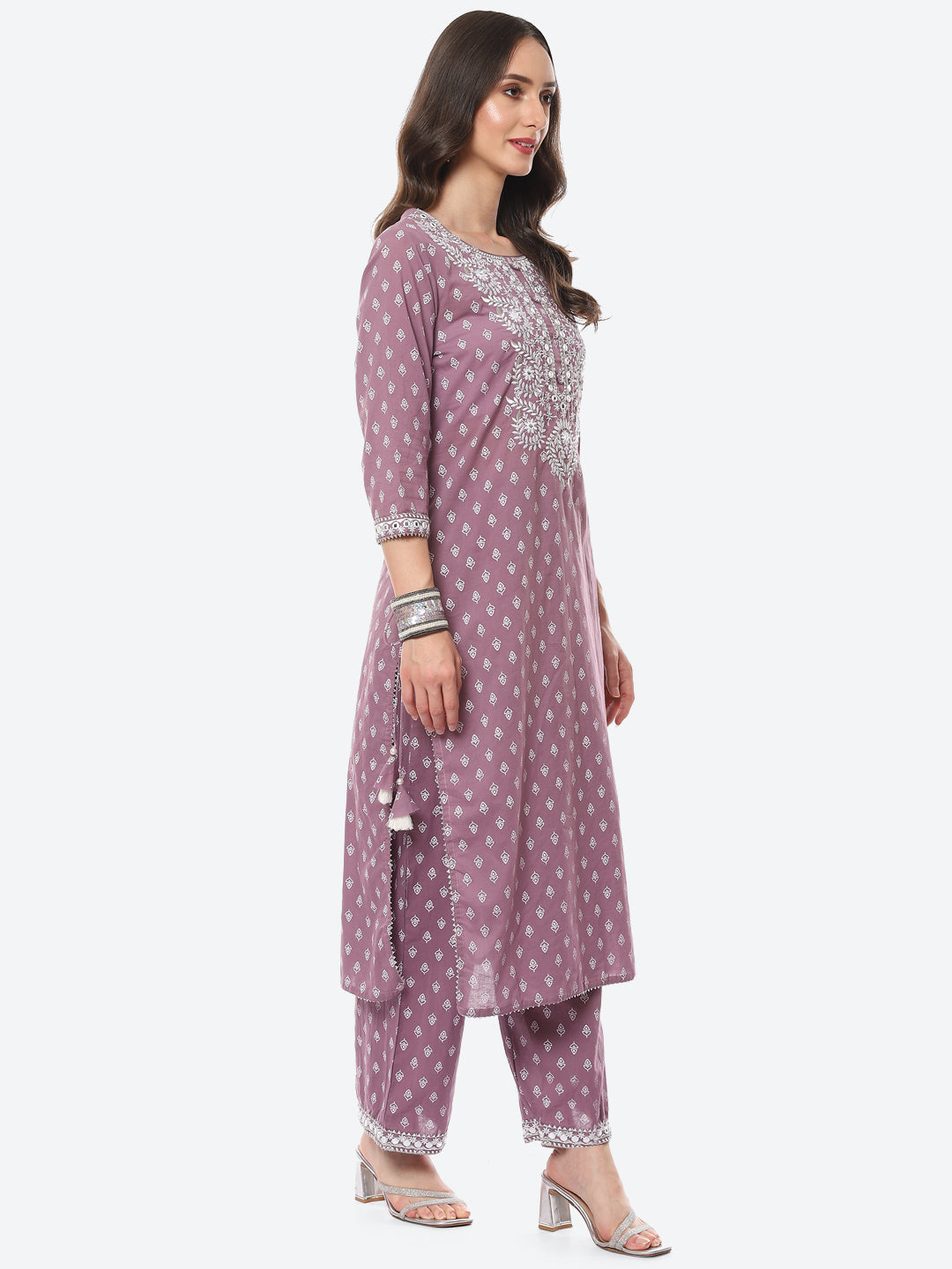 Resham Work Printed Cotton Kurta With Palazzo