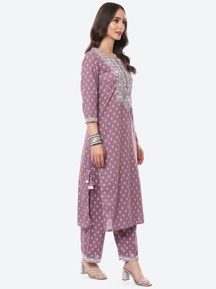 Resham Work Printed Cotton Kurta With Palazzo