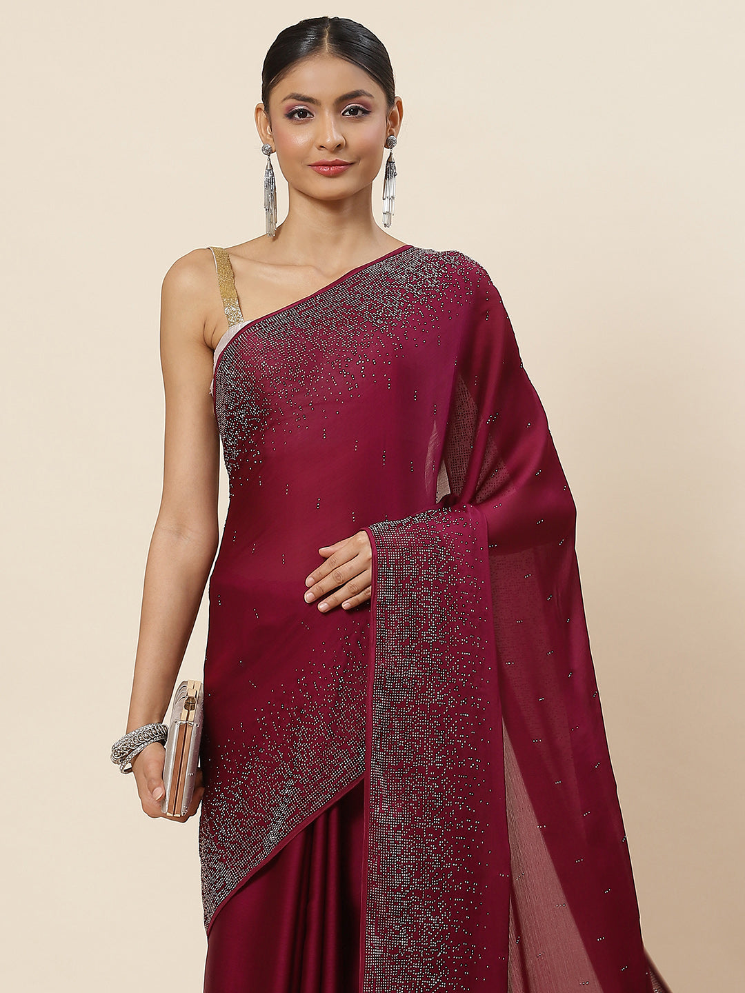 Swarovski Jaal Embroidered Crepe Saree