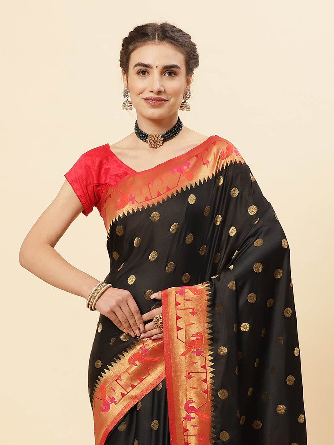 Paithani Silk Saree With Contrast Blouse