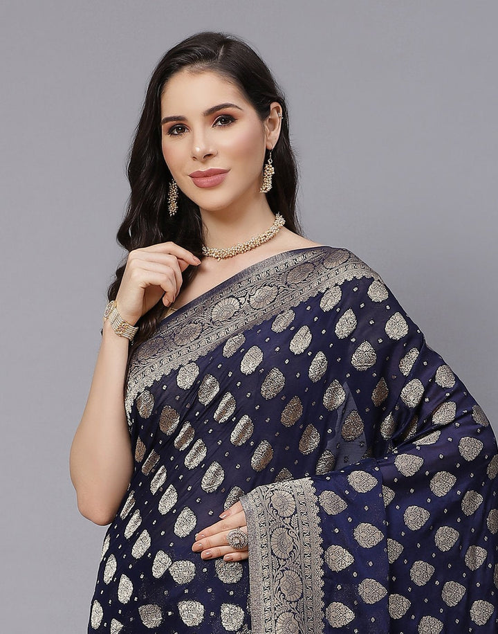 Semi Crepe Saree With Zari Border Booti