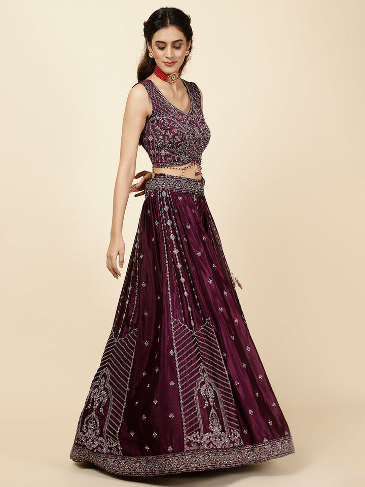 Embroidered Crepe Choli With Lehenga &amp; Dupatta