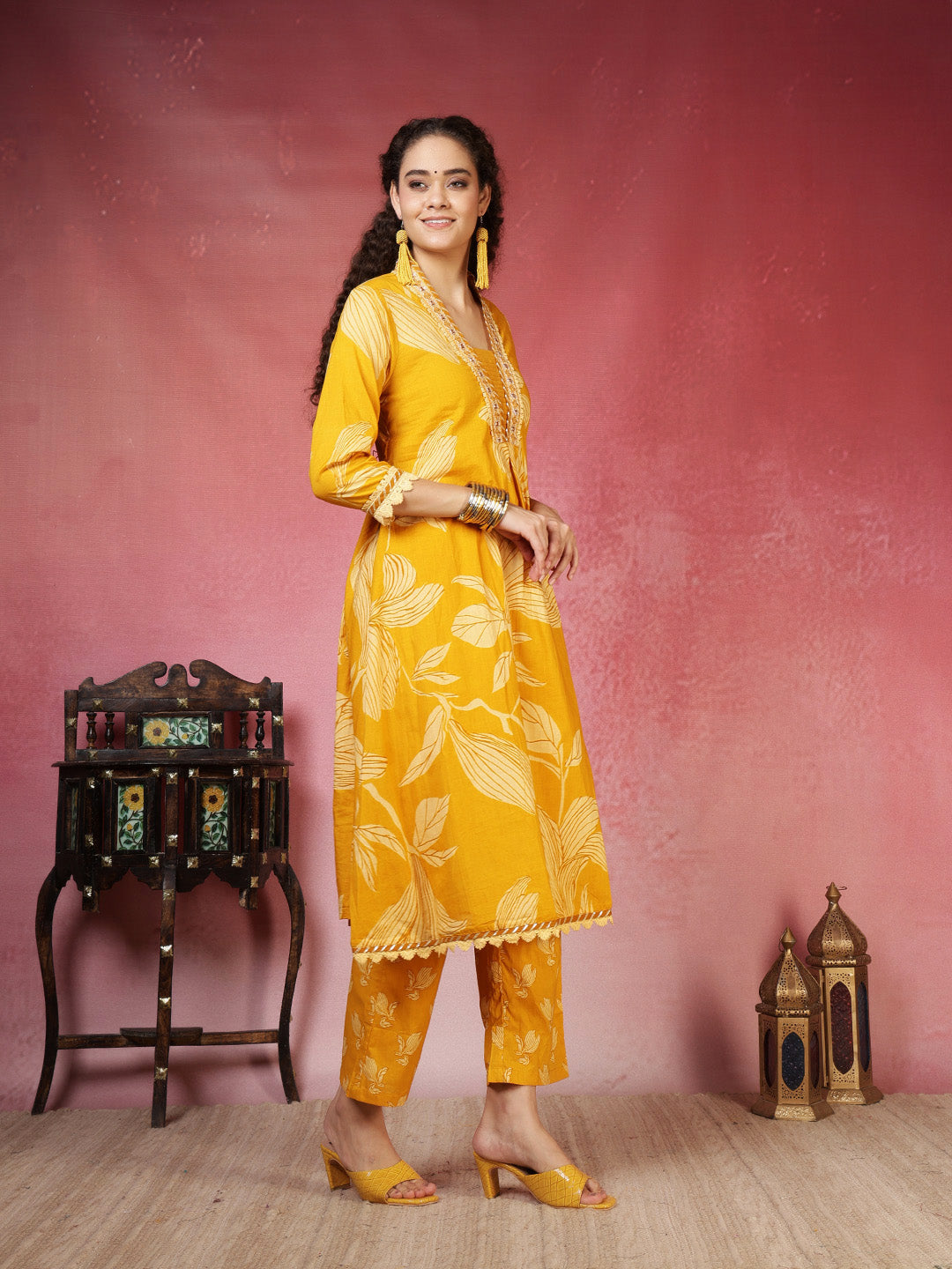 Printed Cotton Blend Kurta With Pant &amp; Dupatta