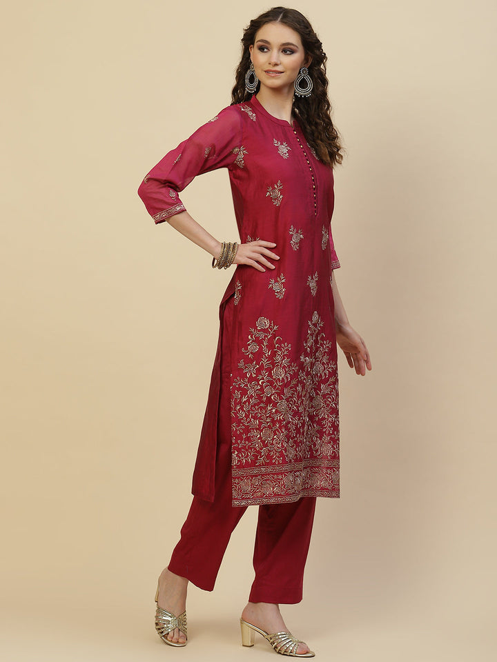 Zari Booti Cotton Kurta With Pants &amp; Dupatta