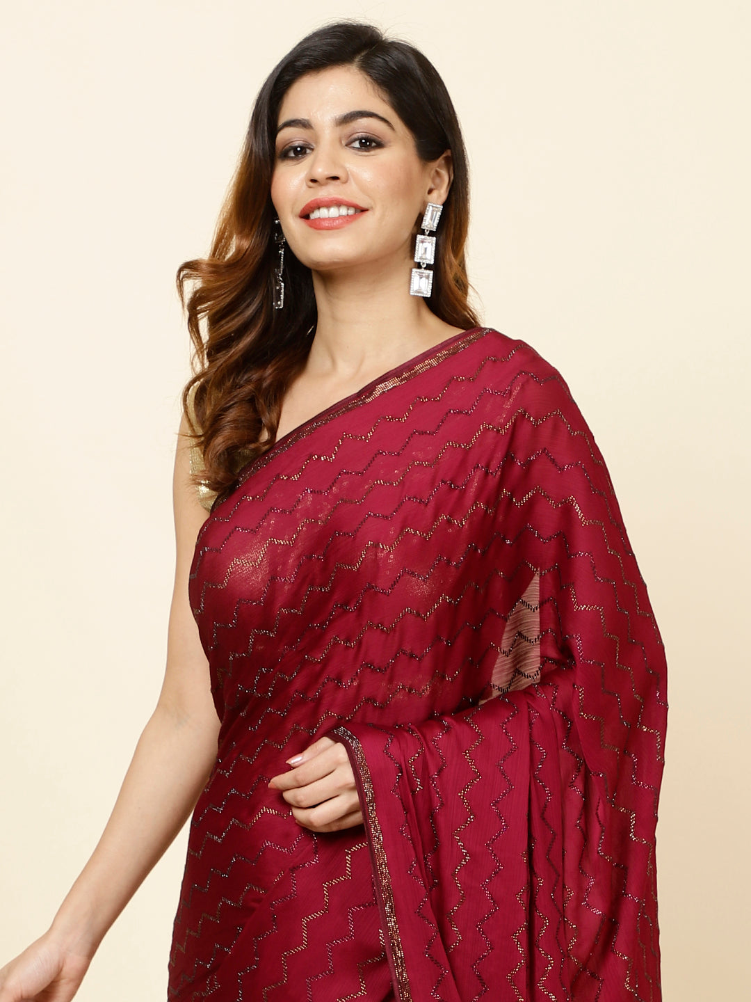 Stone Embroidered Chiffon Saree