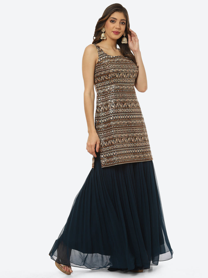 Zari Embroidered Georgette kurta With Palazzo &amp; Dupatta