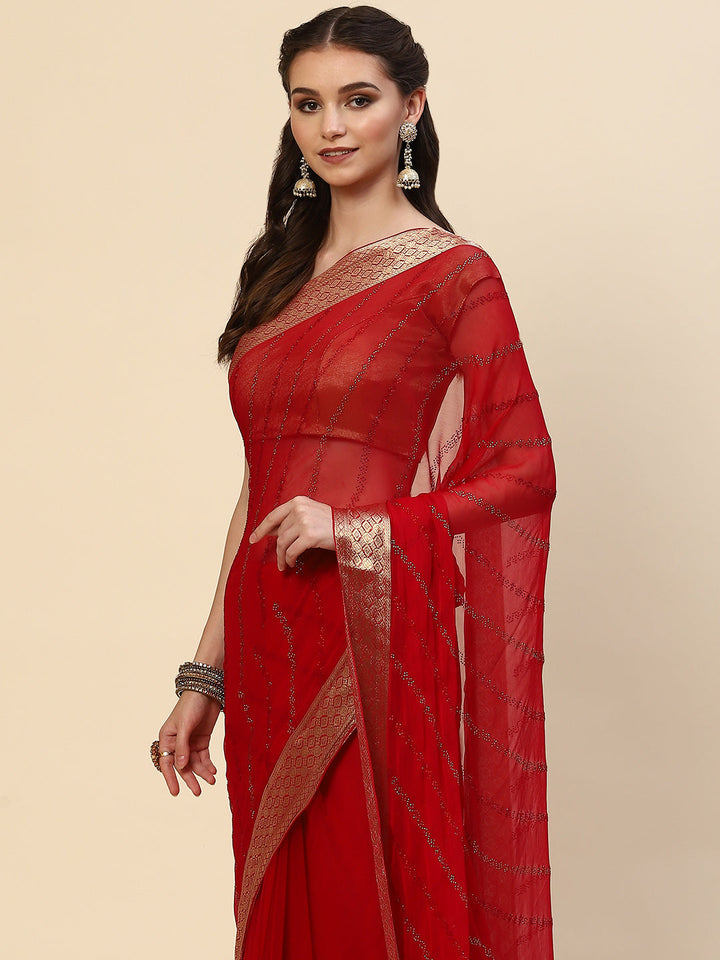 Stone Work Chiffon Plain Saree