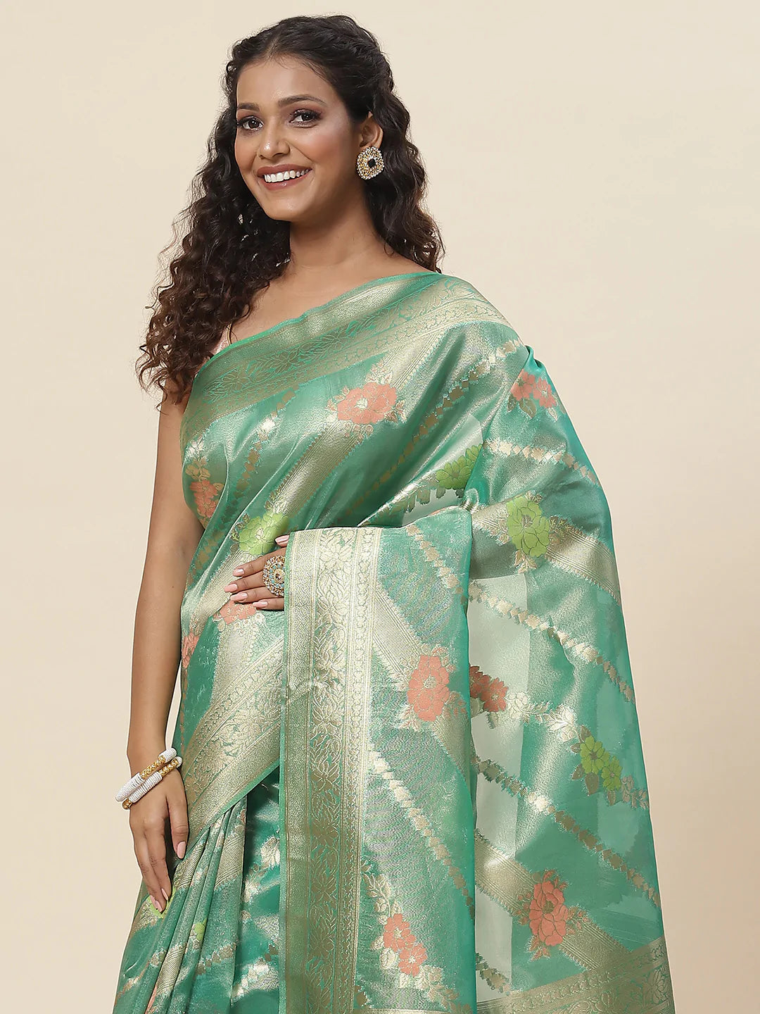 Floral Zari Jaal Handloom Woven Saree