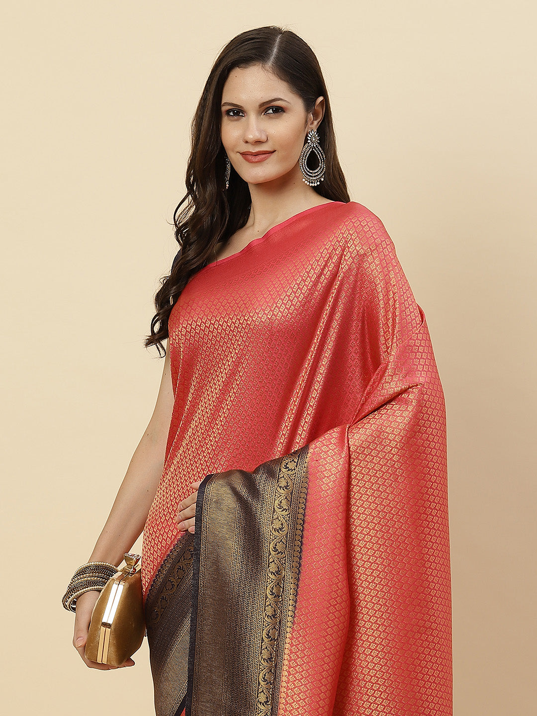 Brocade Zari Booti Art Handloom Woven Saree
