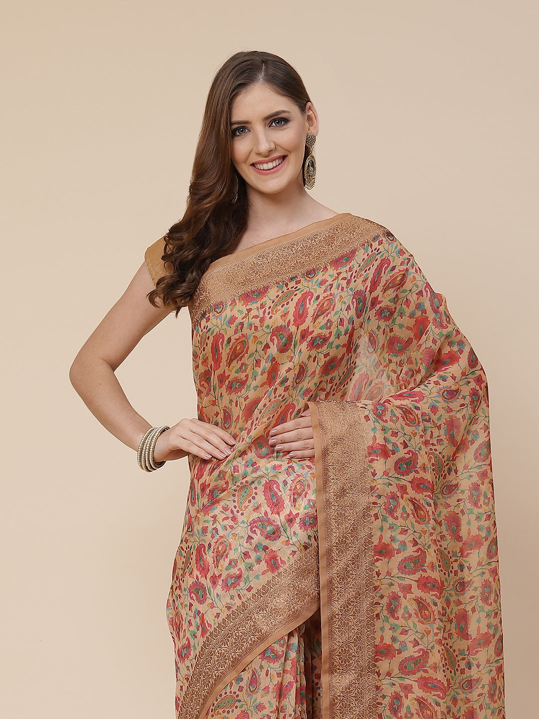 Printed Banarasi Border Pallu Cotton Saree